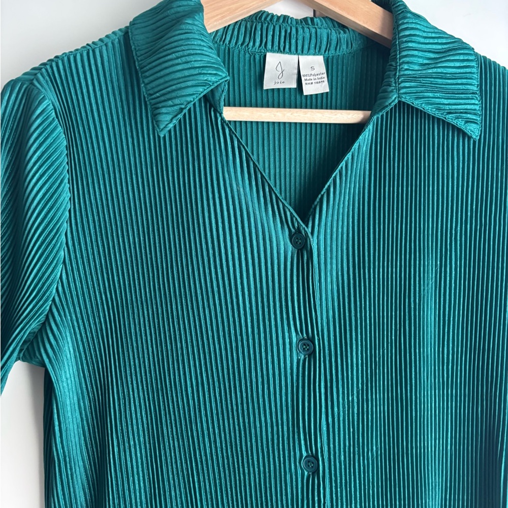Joie Teal Ribbed 2 piece set Blouse w/ Pants - Picture 4 of 7